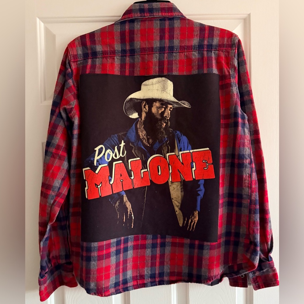 Post Malone Red Plaid Western Graphic Flannel Shirt